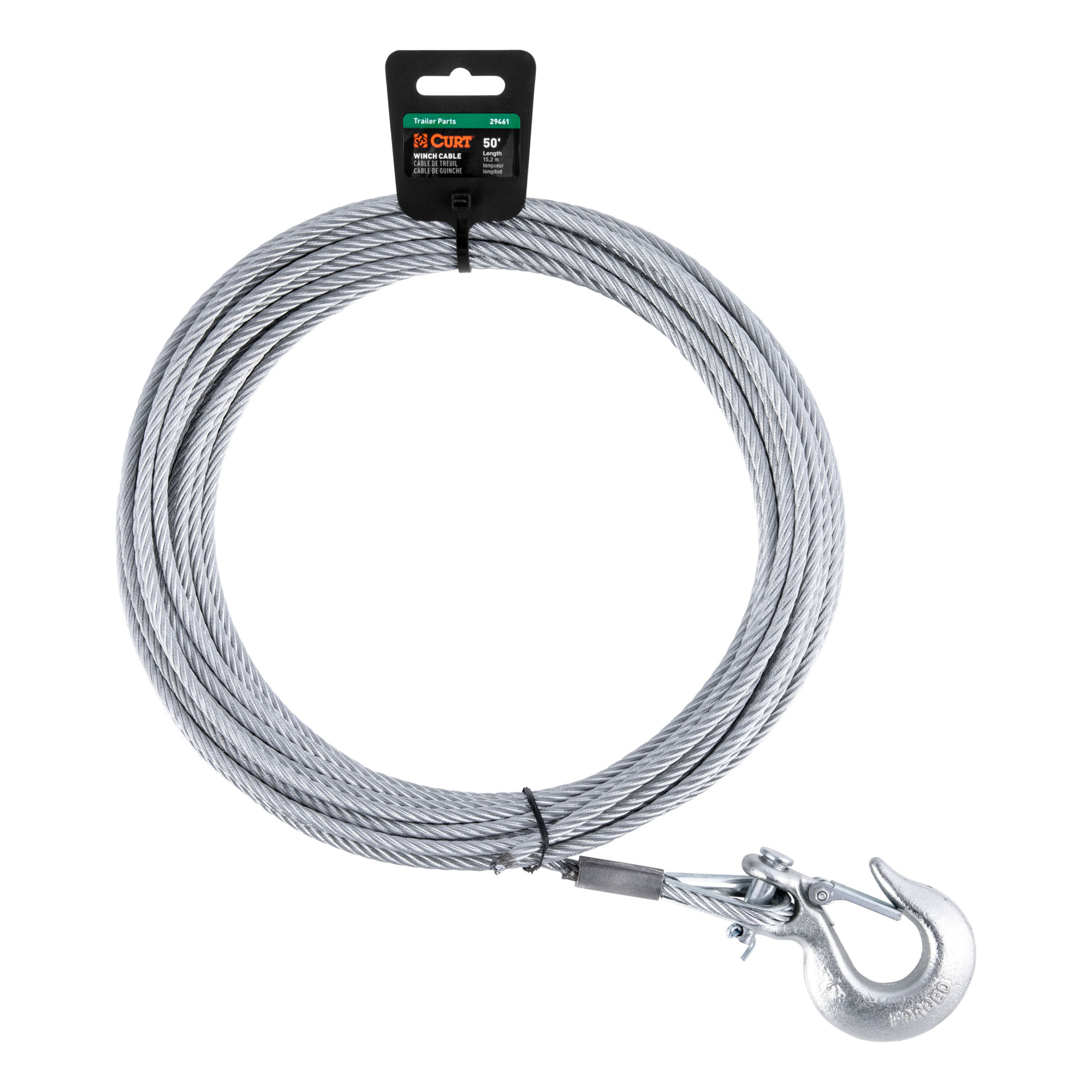 Curt Manufacturing Steel Winch Cable with Hook — 7/32in. x 50ft., 5,600 Lbs. Break Strength, Model# 29461